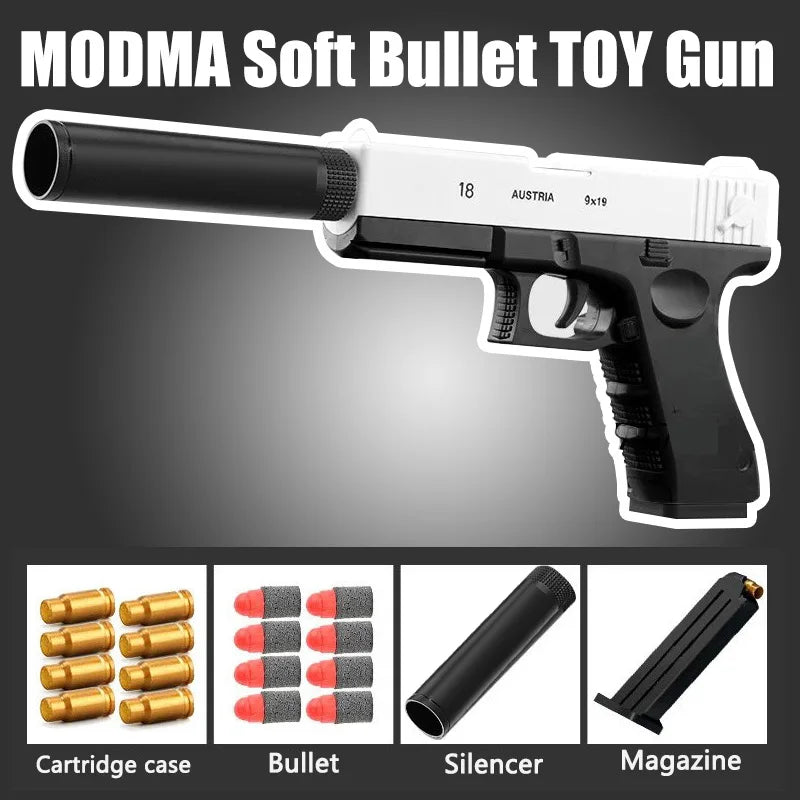 Soft-bullet ejecting toy pistols